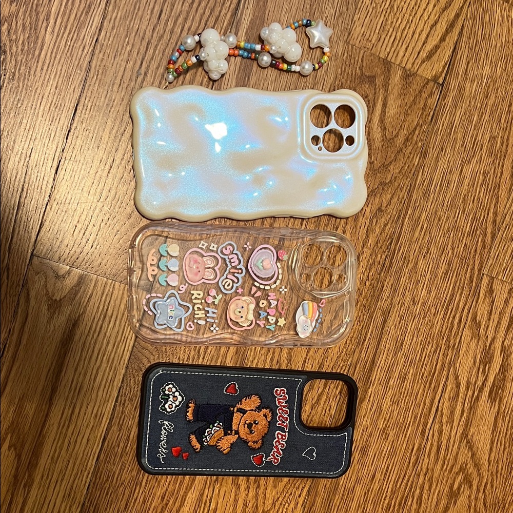 Stylish Phone Case Set - Cream, Clear, Black